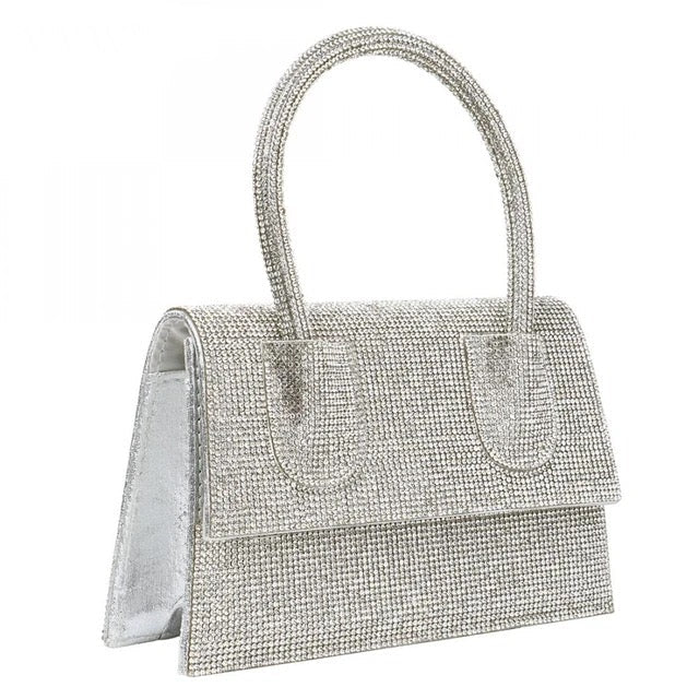 Crystal Elegance Top Handle Bag – Silver