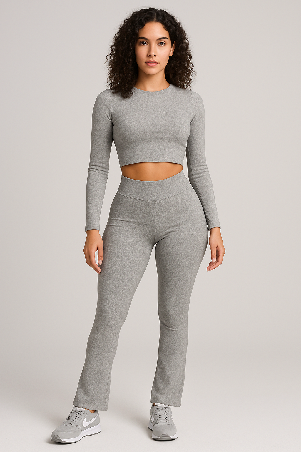 INAWLY Solva 2 stks/set Dames Effen Kleur Ronde Hals Lange Mouw Blouse En Uitlopende Broek Casual Outfit